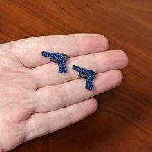 Load image into Gallery viewer, Blue Glitter Gun Stud Earrings Set