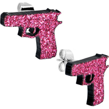 Load image into Gallery viewer, Pink Glitter Gun Stud Earrings Set