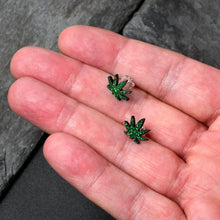 Load image into Gallery viewer, Green Glitter Marijuana Pot Leaf Stud Earrings