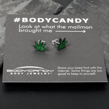 Load image into Gallery viewer, Green Glitter Marijuana Pot Leaf Stud Earrings