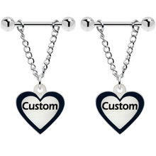 Load image into Gallery viewer, Custom Heart Glow in the Dark Chain Personalized Name Dangle Nipple Ring Set