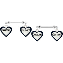 Load image into Gallery viewer, Custom Heart Glow in the Dark Double Personalized Name Dangle Nipple Ring Set
