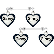 Load image into Gallery viewer, Custom Heart Glow in the Dark Double Personalized Name Dangle Nipple Ring Set
