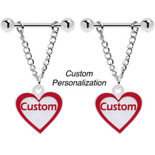 Load image into Gallery viewer, Custom Red White Heart Chain Personalized Name Dangle Nipple Ring Set
