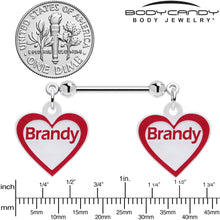 Load image into Gallery viewer, Custom Red White Heart Double Personalized Name Dangle Nipple Ring Set