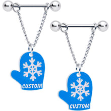 Load image into Gallery viewer, Custom Holiday Mittens Personalized Dangle Barbell Nipple Ring Set