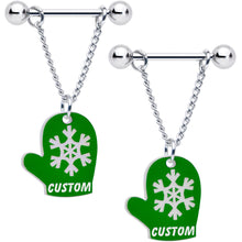 Load image into Gallery viewer, Custom Holiday Mittens Personalized Dangle Barbell Nipple Ring Set