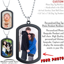 Load image into Gallery viewer, Personalized Black Dog Tag Photo Pendant Necklace