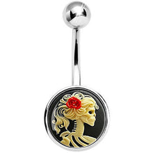 Load image into Gallery viewer, Red Rose Flower Skeleton Cameo Belly Ring