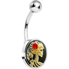 Load image into Gallery viewer, Red Rose Flower Skeleton Cameo Belly Ring