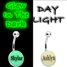 Load image into Gallery viewer, Custom Glow in the Dark Personalized Name Dangle Belly Ring