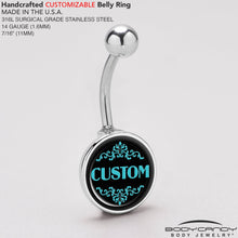 Load image into Gallery viewer, Custom Teal Personalized Name Belly Ring
