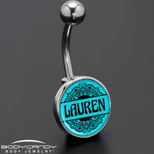 Load image into Gallery viewer, Custom Teal Mandala Personalized Name Belly Ring