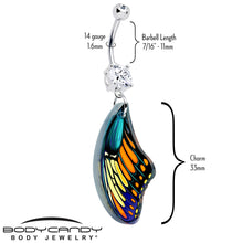 Load image into Gallery viewer, Double Gem Butterfly Wing Dangle Belly Ring by Onyx O