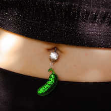 Load image into Gallery viewer, Acrylicious Funky Green Pickle Dangle Belly Ring by Onyx O