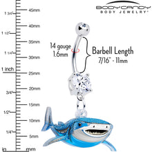 Load image into Gallery viewer, Acrylicious Attack Swimming Shark Dangle Belly Ring by Onyx O