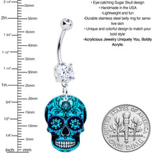 Load image into Gallery viewer, Acrylicious Shades of Aqua Sugar Skull Dangle Belly Ring