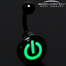 Load image into Gallery viewer, Glow in the Dark Titanium Power Button Belly Ring