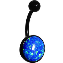 Load image into Gallery viewer, Aqua Synthetic Opal Black Anodized Bottom Mount Belly Ring