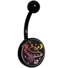 Load image into Gallery viewer, Pretty Pink UFO in Space Black Belly Ring