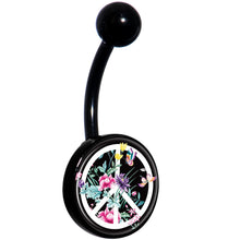 Load image into Gallery viewer, Floral Peace Sign Black Belly Ring
