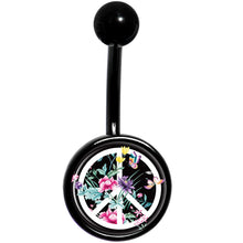 Load image into Gallery viewer, Floral Peace Sign Black Belly Ring
