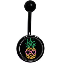 Load image into Gallery viewer, Neon Heart Tropical Pineapple Black Belly Ring
