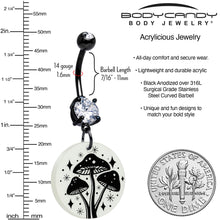 Load image into Gallery viewer, Black Double Gem Glow in the Dark Mystic Mushroom Dangle Belly Ring by Onyx O