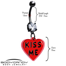 Load image into Gallery viewer, Black Double Gem Kiss Me Heart Dangle Belly Ring by Onyx O