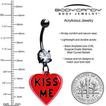 Load image into Gallery viewer, Black Double Gem Kiss Me Heart Dangle Belly Ring by Onyx O