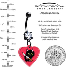 Load image into Gallery viewer, Black Double Gem Heart Staby Cat Dangle Belly Ring by Onyx O