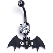 Load image into Gallery viewer, Custom Clear Gem Black Bat Personalized Dangle Belly Ring