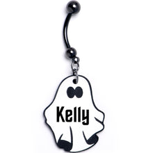 Load image into Gallery viewer, Custom Black Halloween Ghost Personalized Dangle Belly Ring