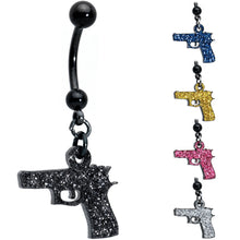Load image into Gallery viewer, Blue Glitter Gun Dangle Belly Ring