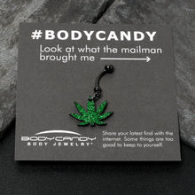 Load image into Gallery viewer, Green Glitter Marijuana Pot Leaf Black Dangle Belly Ring