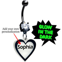 Load image into Gallery viewer, Custom Glow in the Dark Heart Dangle Personalized Belly Ring