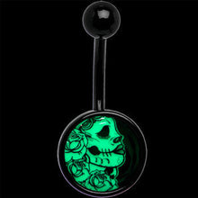 Load image into Gallery viewer, Black Glow in the Dark Katrina Sugar Skull Belly Ring