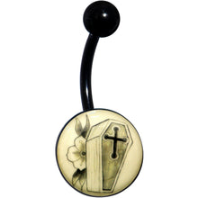 Load image into Gallery viewer, Black Titanium Coffin and Flower Glow in the Dark Belly Ring