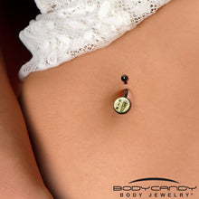 Load image into Gallery viewer, Black Titanium Coffin and Flower Glow in the Dark Belly Ring