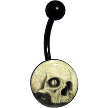 Load image into Gallery viewer, Black Titanium Webbed Skull Glow in the Dark Belly Ring