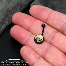 Load image into Gallery viewer, Black Titanium Webbed Skull Glow in the Dark Belly Ring