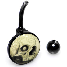 Load image into Gallery viewer, Black Titanium Webbed Skull Glow in the Dark Belly Ring