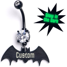 Load image into Gallery viewer, Custom Black Bat Glow in the Dark Personalized Dangle Belly Ring