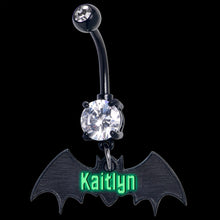 Load image into Gallery viewer, Custom Black Bat Glow in the Dark Personalized Dangle Belly Ring