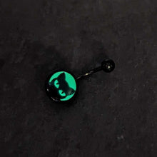Load image into Gallery viewer, Black Glow in the Dark Peeking Black Cat Belly Ring by Onyx O