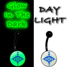 Load image into Gallery viewer, Black Anodized Glow in the Dark Evil Eye Belly Ring by Onyx O
