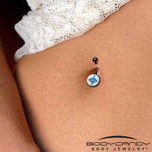 Load image into Gallery viewer, Black Anodized Glow in the Dark Evil Eye Belly Ring by Onyx O