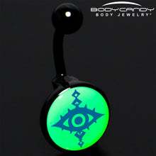 Load image into Gallery viewer, Black Anodized Glow in the Dark Evil Eye Belly Ring by Onyx O