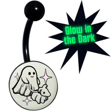 Load image into Gallery viewer, Black Anodized Glow in the Dark Halloween Ghost Dog Walker Belly Ring by Onyx O