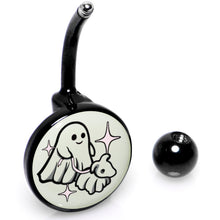 Load image into Gallery viewer, Black Anodized Glow in the Dark Halloween Ghost Dog Walker Belly Ring by Onyx O
